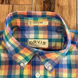 Orvis Men's Large Plaid/check Pastel Short Sleeve Button Up Shirt NWOT